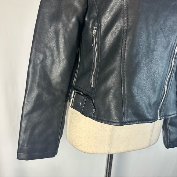 M&S Womens Leather Jacket size 6 Black Side Full Zipper Polyester Blend … - Picture 3 of 14